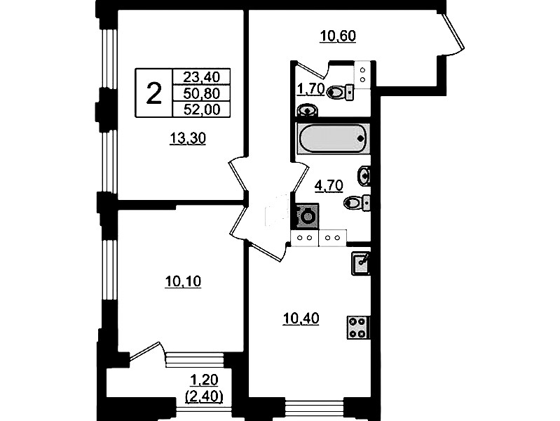 2-комнатная квартира 52 м², 12/13 эт., ЖК «Тайм Сквер»